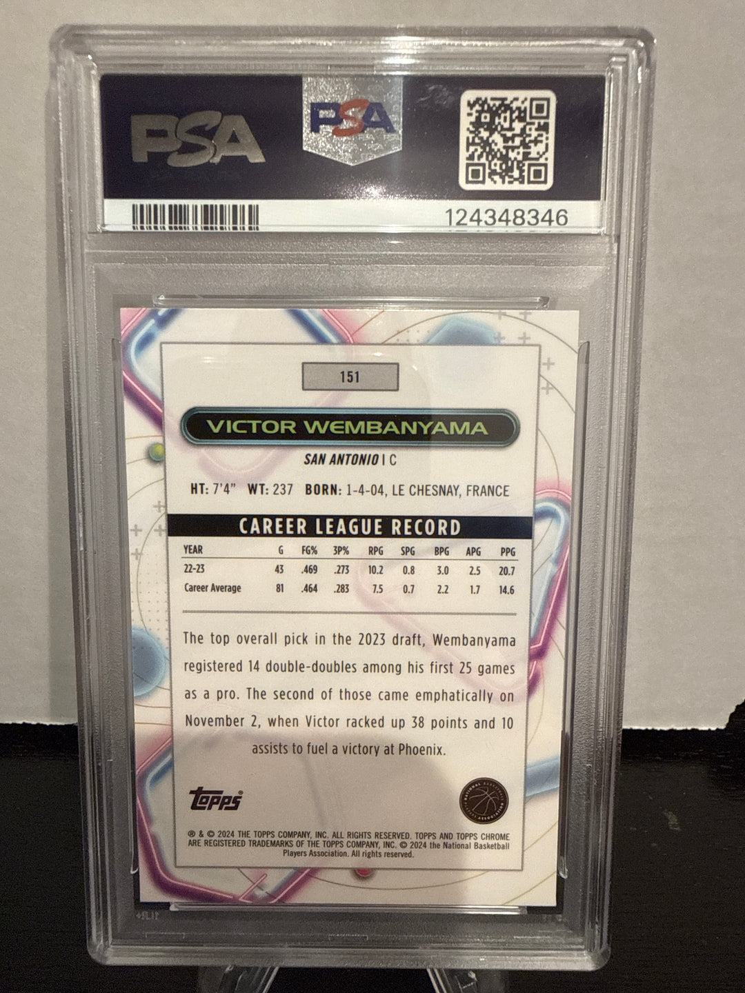 Victor Wembanyama 2023 Topps Chrome Cosmic Rookie, PSA 10 Gem Mint