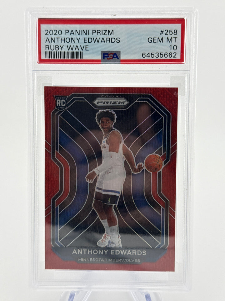 Anthony Edwards 2020-2021 Panini Prizm Ruby Wave Prizm Rookie, PSA 10 Gem Mint
