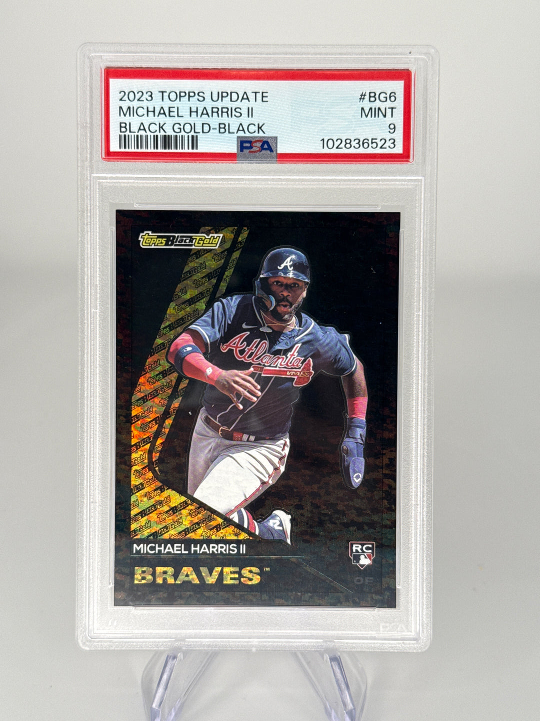 Michael Harris 2023 Topps Update Black Gold Black Rookie, 104/299, PSA 9 Mint