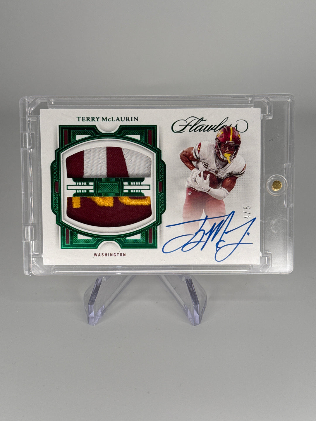 Terry McLaurin 2022 Panini Flawless Emerald Dual Patch Auto, 4/5