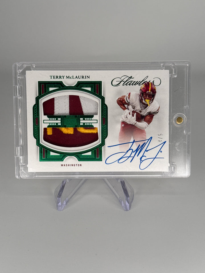 Terry McLaurin 2022 Panini Flawless Emerald Dual Patch Auto, 4/5