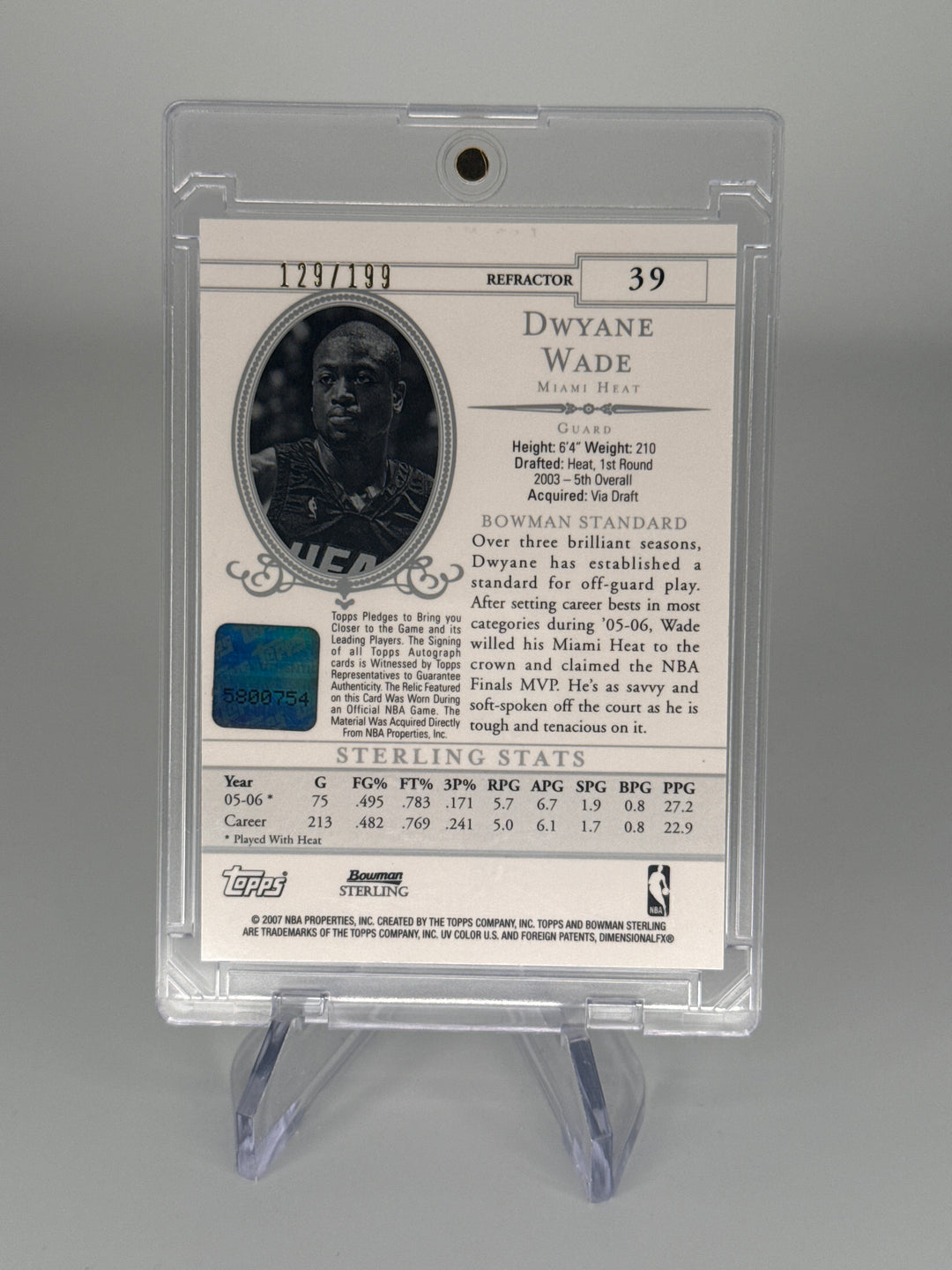 Dwyane Wade 2007 Bowman Sterling Refractor Auto Relic, 129/199