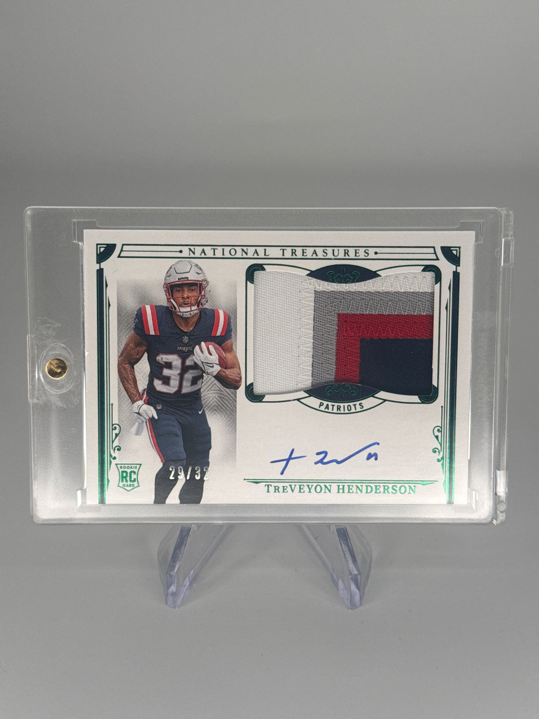 Treveyon Henderson 2025 Panini National Treasures Rookie Patch Auto, 29/32