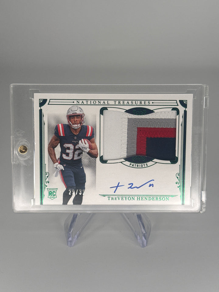 Treveyon Henderson 2025 Panini National Treasures Rookie Patch Auto, 29/32