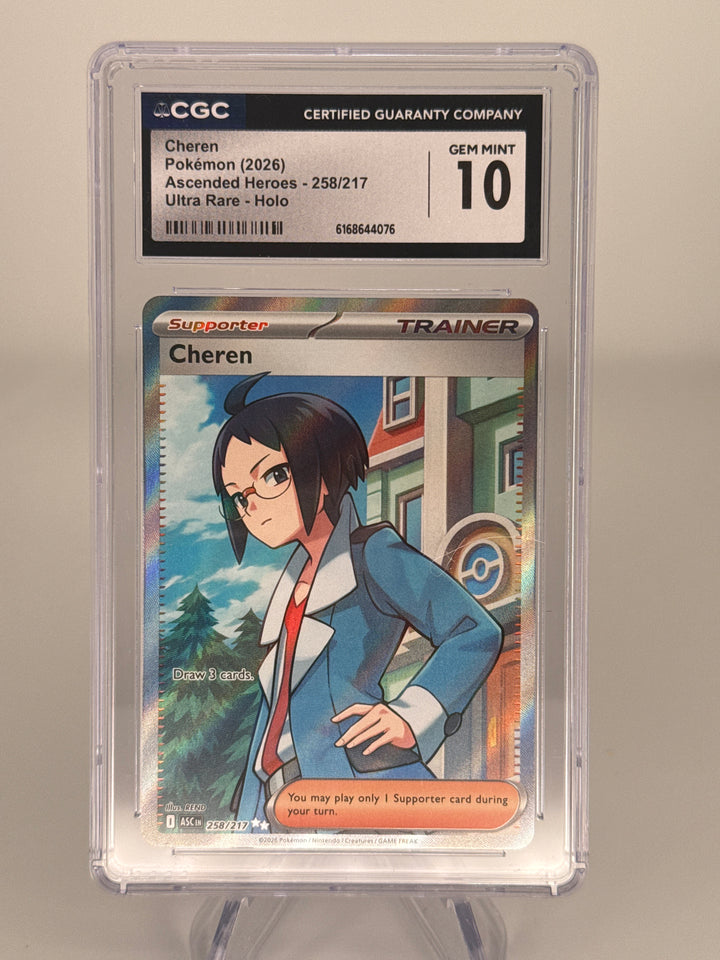 Pokemon TCG 2025 Cheren Ascended Heroes Full Art Ultra Rare Trainer, 258/217, CGC 10 Gem Mint