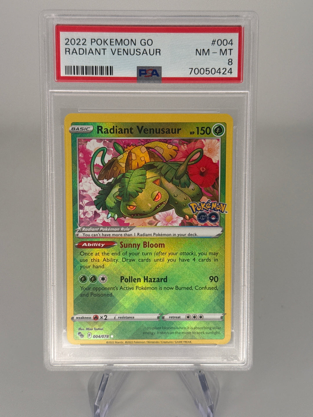 Pokemon TCG 2022 Radiant Venusaur Pokemon Go Holo, 004/078, PSA 8