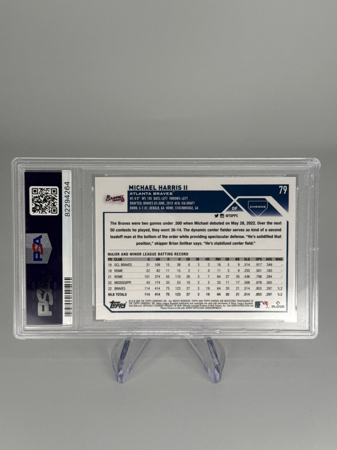 Michael Harris 2023 Topps Chrome X-Fractor Rookie, PSA 10 Gem Mint