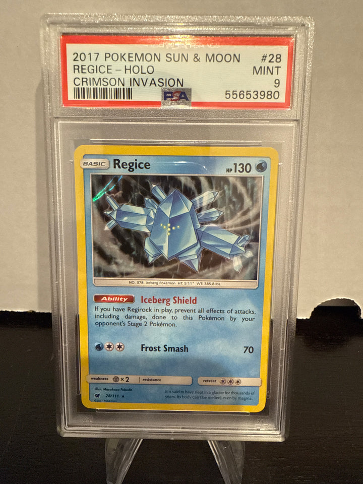 Pokemon TCG 2017 Regice Holo Sun & Moon Crimson Invasion, 28/111, PSA 9 Mint