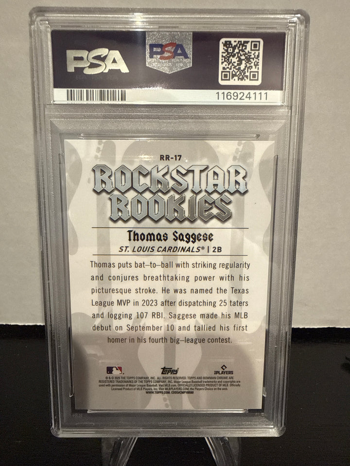 Thomas Saggese 2025 Bowman Chrome Rockstars Orange Refractor Rookie, 08/25, PSA 10 Gem Mint