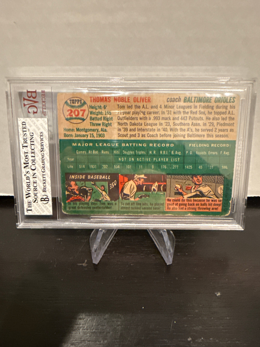 Tom Oliver 1954 Topps, BVG 3