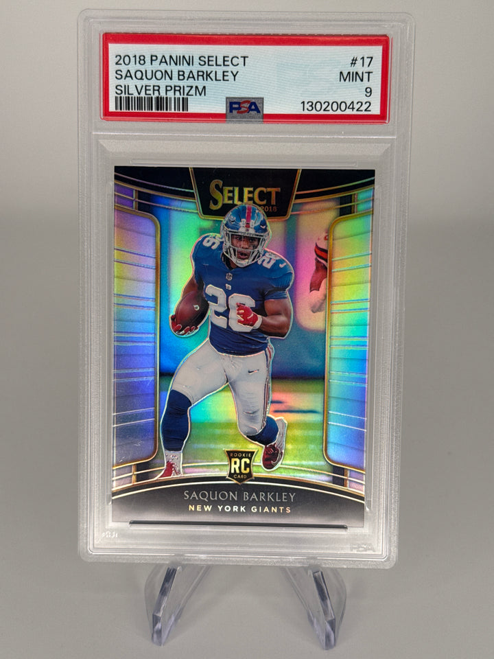 Saquon Barkley 2018 Panini Select Silver Prizm Rookie, PSA 9 Mint