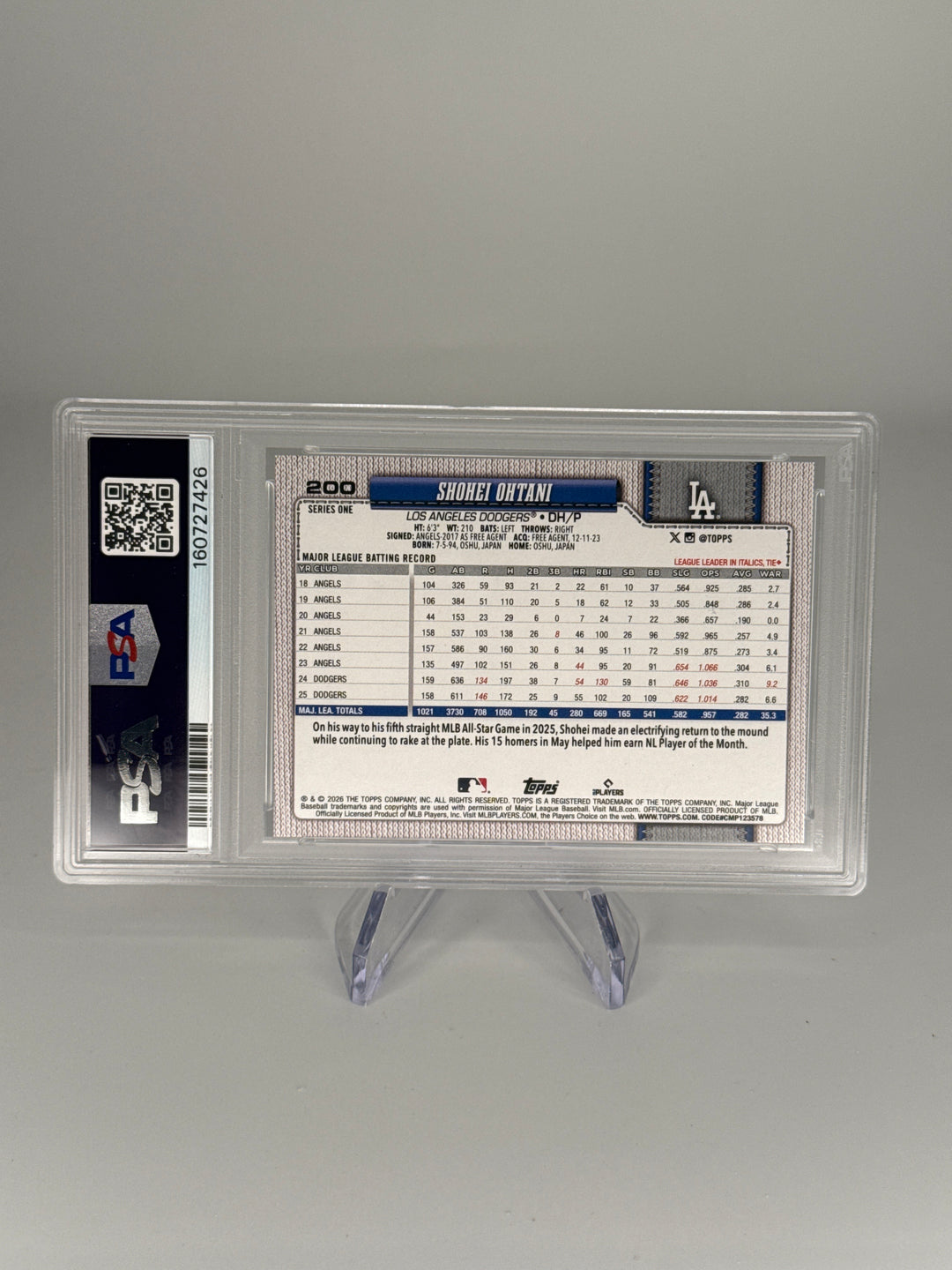 Shohei Ohtani 2026 Topps Series One Dugout Peeks SP, PSA 10 Gem Mint