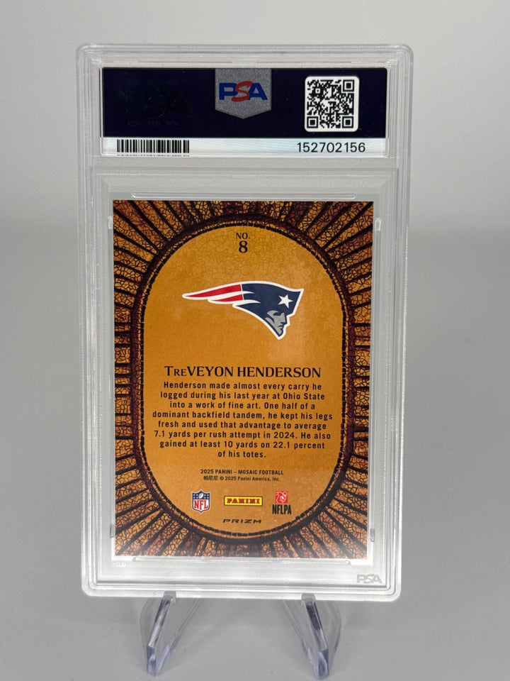 Treveyon Henderson 2025 Panini Mosaic Micro Mosaic SSP Case Hit Rookie, PSA 10 Gem Mint