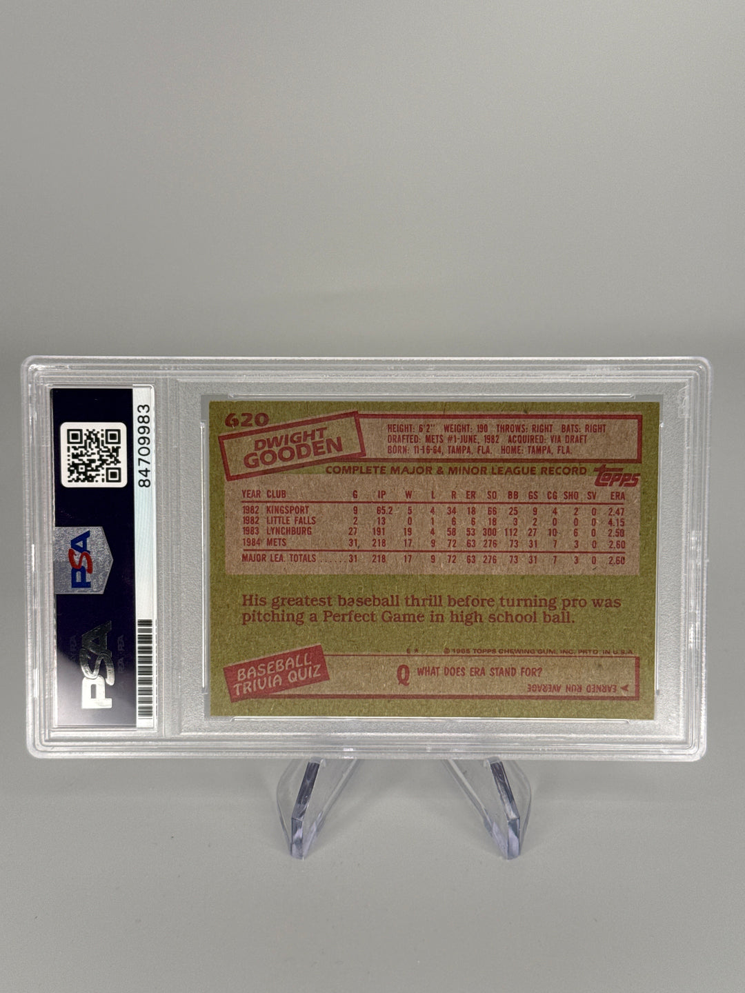Dwight Gooden 1985 Topps Rookie, PSA 10 Gem Mint Auto