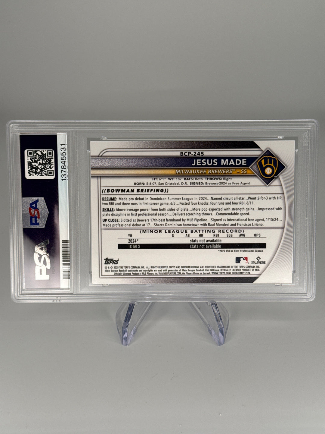 Jesus Made 2025 Bowman Chrome Sapphire Image Variation, PSA 9 Mint