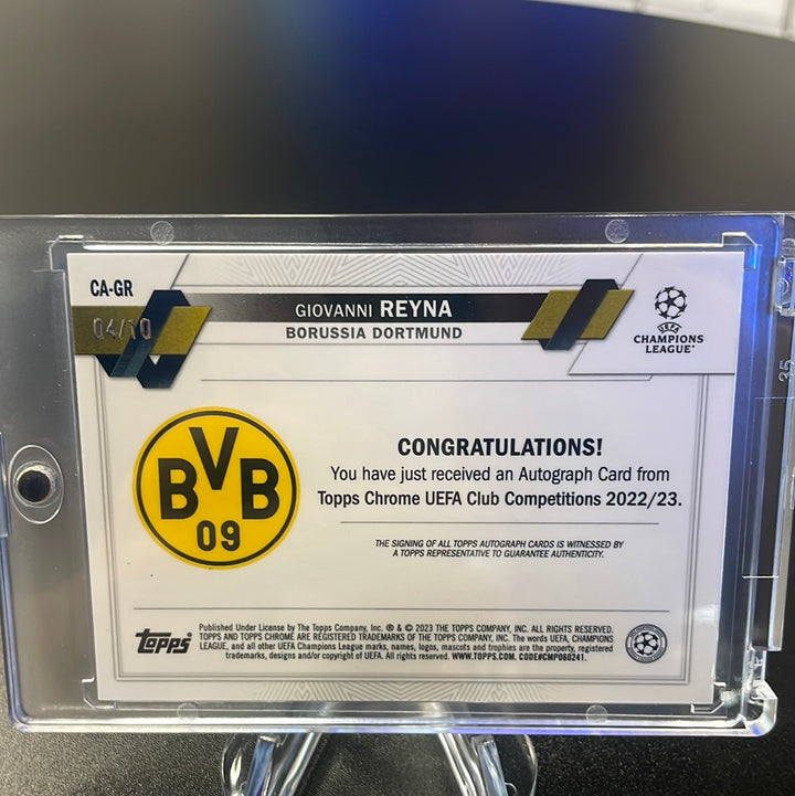 Giovanni Reyna 2023 Topps Chrome UEFA Champions League Auto, 04/10
