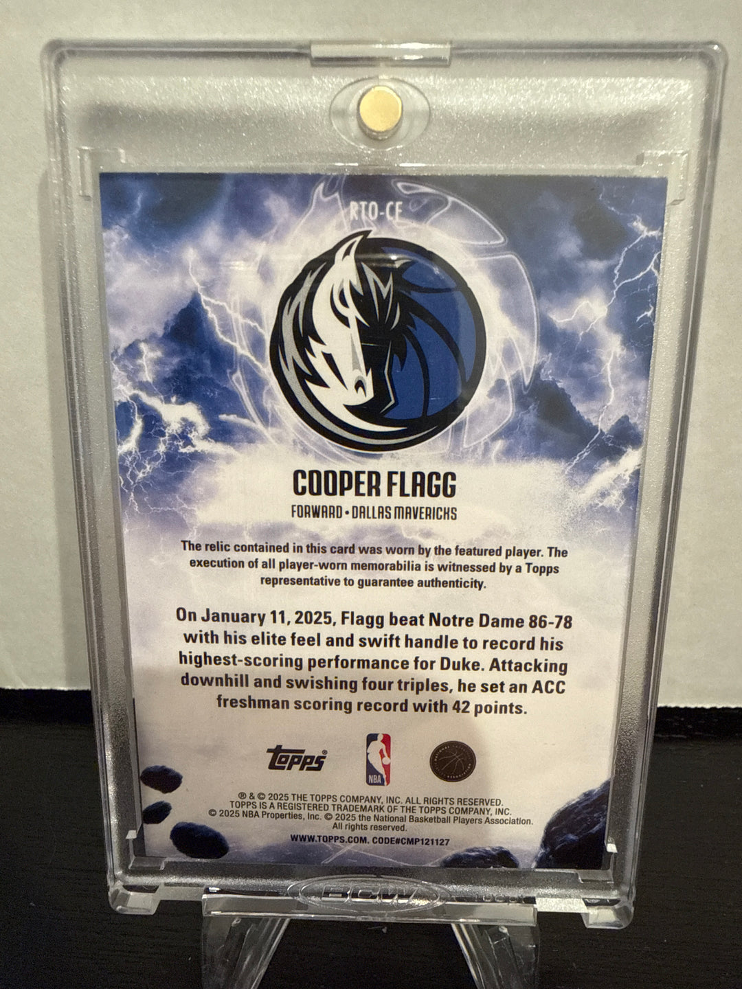 Cooper Flagg 2025 Topps Basketball Rise to the Occasion Rookie Relic