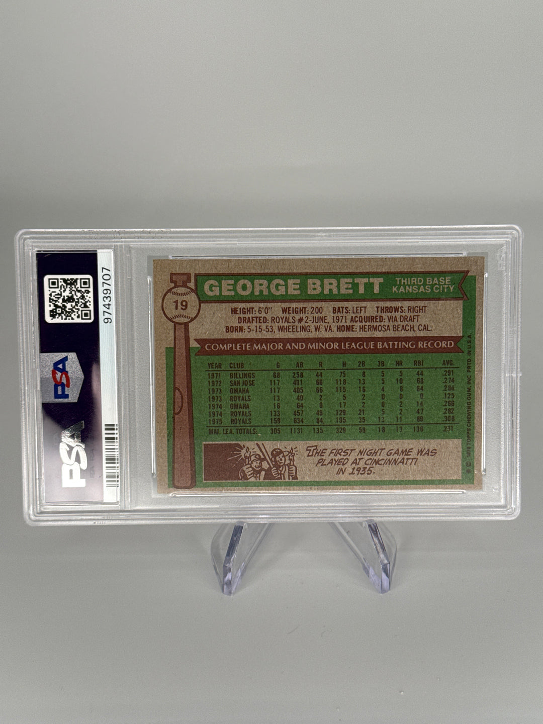 George Brett 1976 Topps, PSA 7