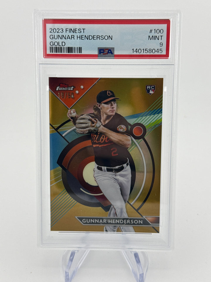 Gunnar Henderson 2023 Topps Finest Gold Refractor Rookie, 19/50, PSA 9 Mint