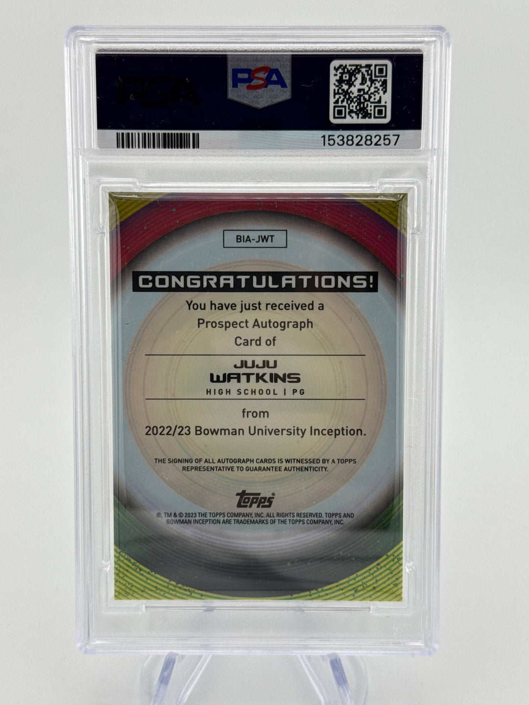 Juju Watkins 2023 Topps Inception 1st Initiation Auto, PSA 10 Gem Mint