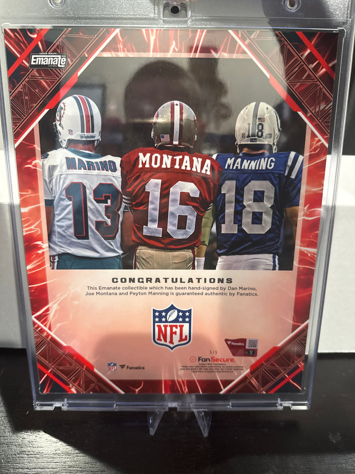 Dan Marino/Joe Montana/Peyton Manning 2025 Fanatics Emanate 8X10 Autograph Red, 5/5