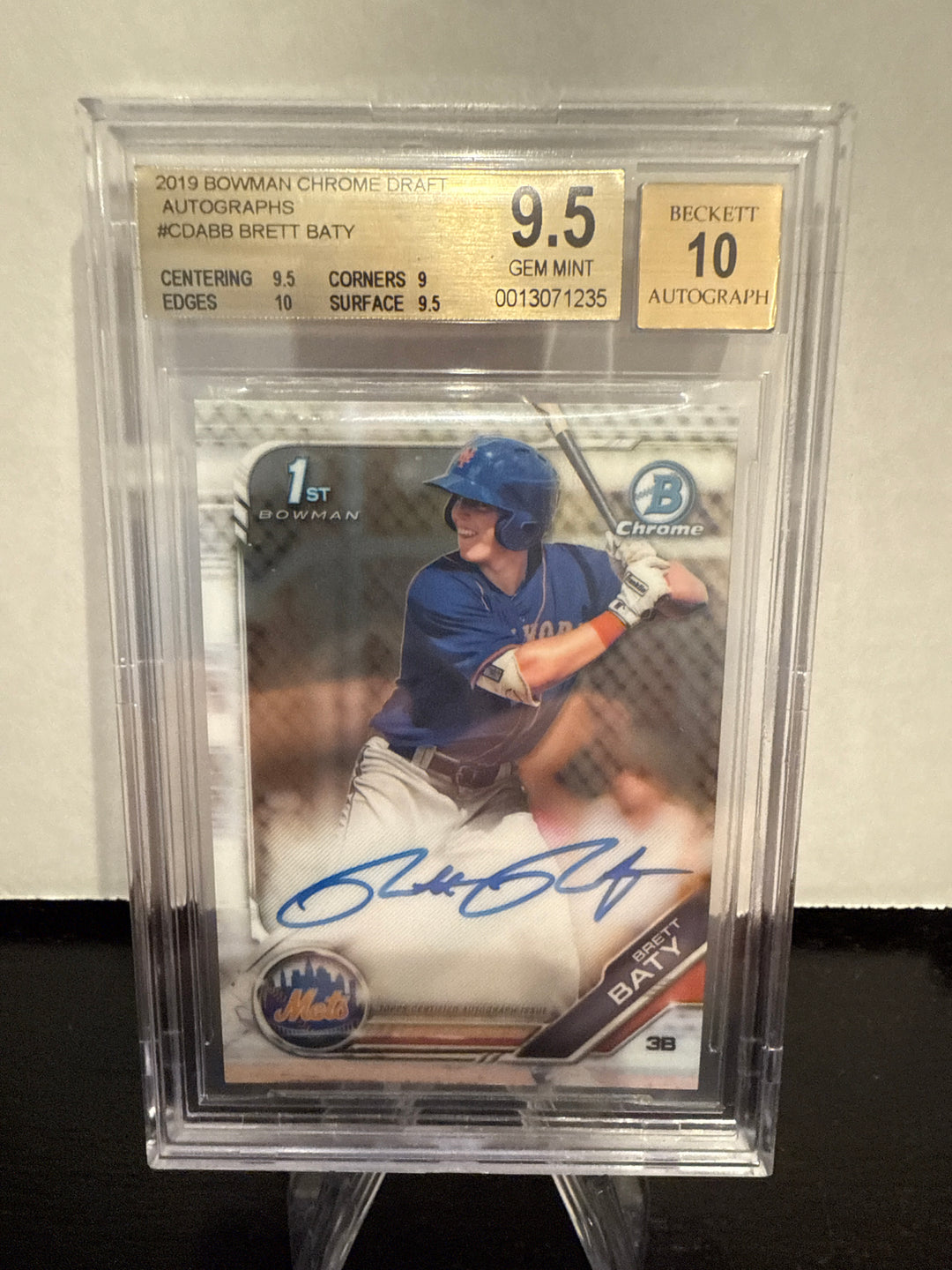 Brett Baty 2019 Bowman Chrome Draft 1st Auto, BGS 9.5 Gem Mint