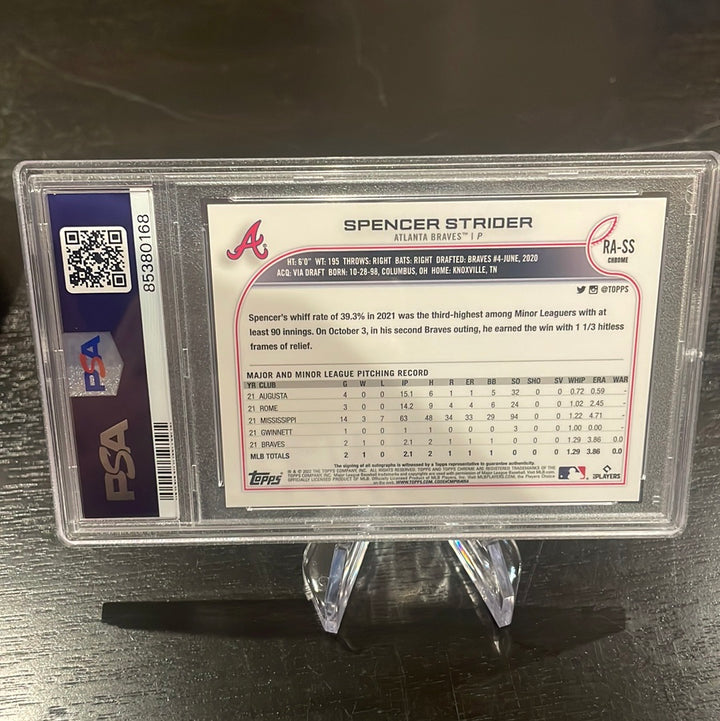 Spencer Strider 2022 Topps Chrome Rookie Autograph, PSA 9 Mint