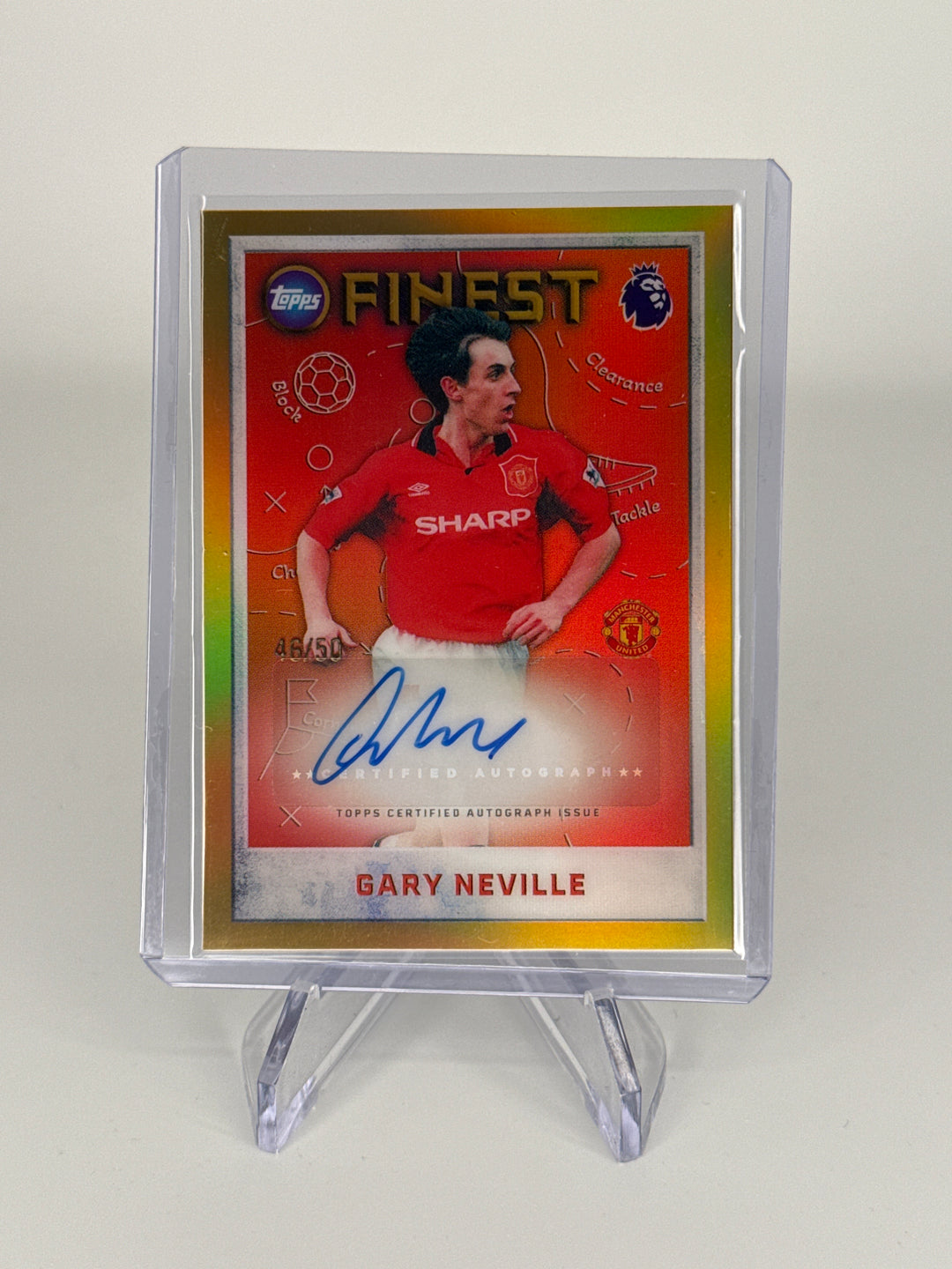 Gary Neville 2026 Topps Finest 1995/96 Gold Refractor Auto, 46/50