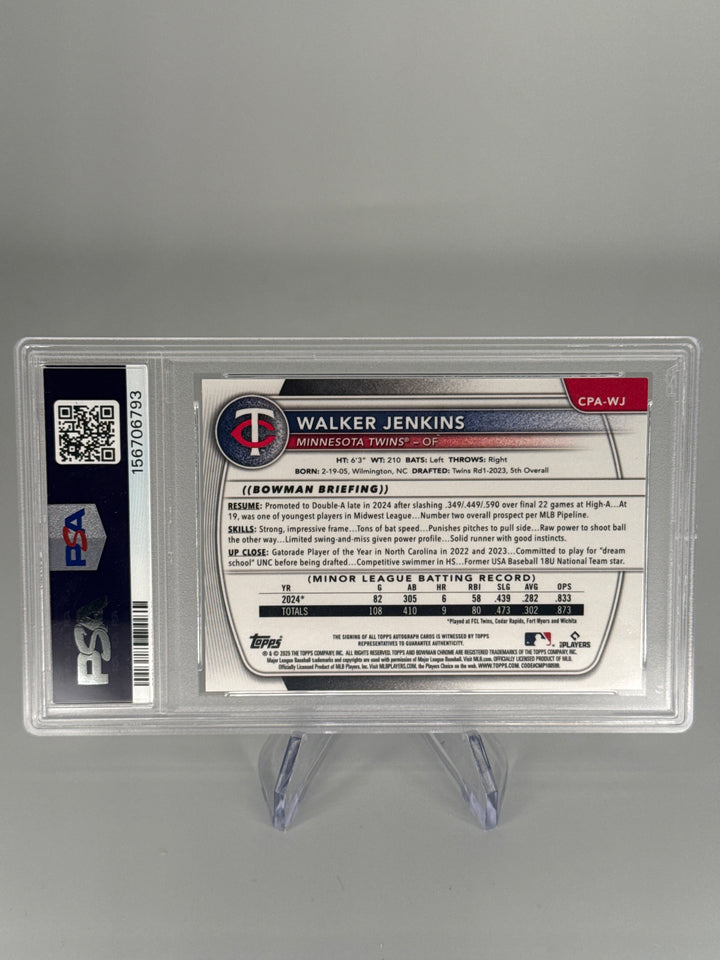 Walker Jenkins 2025 Bowman Chrome Speckle Refractor Auto, 031/299, PSA 9 Mint, PSA 10 Auto