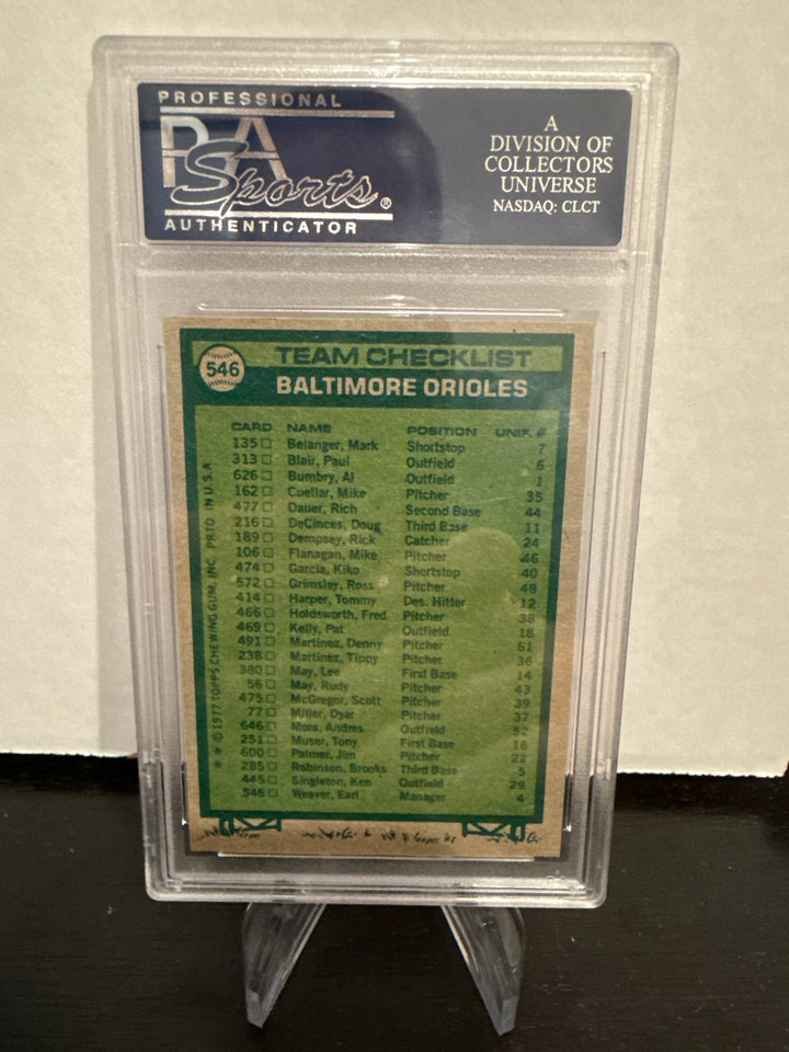 1977 Topps Orioles Team, PSA 8 Mint