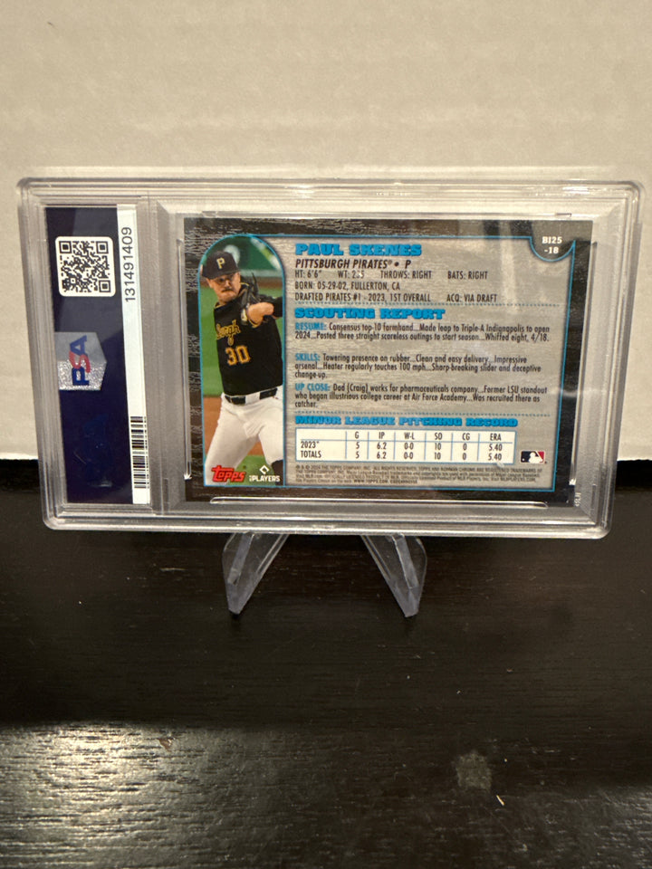 Paul Skenes 2024 Bowman Chrome 1999 25th Anniversary International Rookie, 076/100, PSA 9 Mint