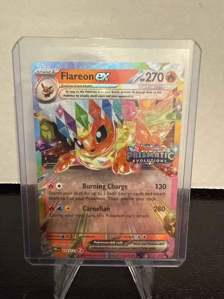 Pokemon TCG 2025 Flareon EX Prismatic Evolutions Stamped Hyper Rare, 014/131