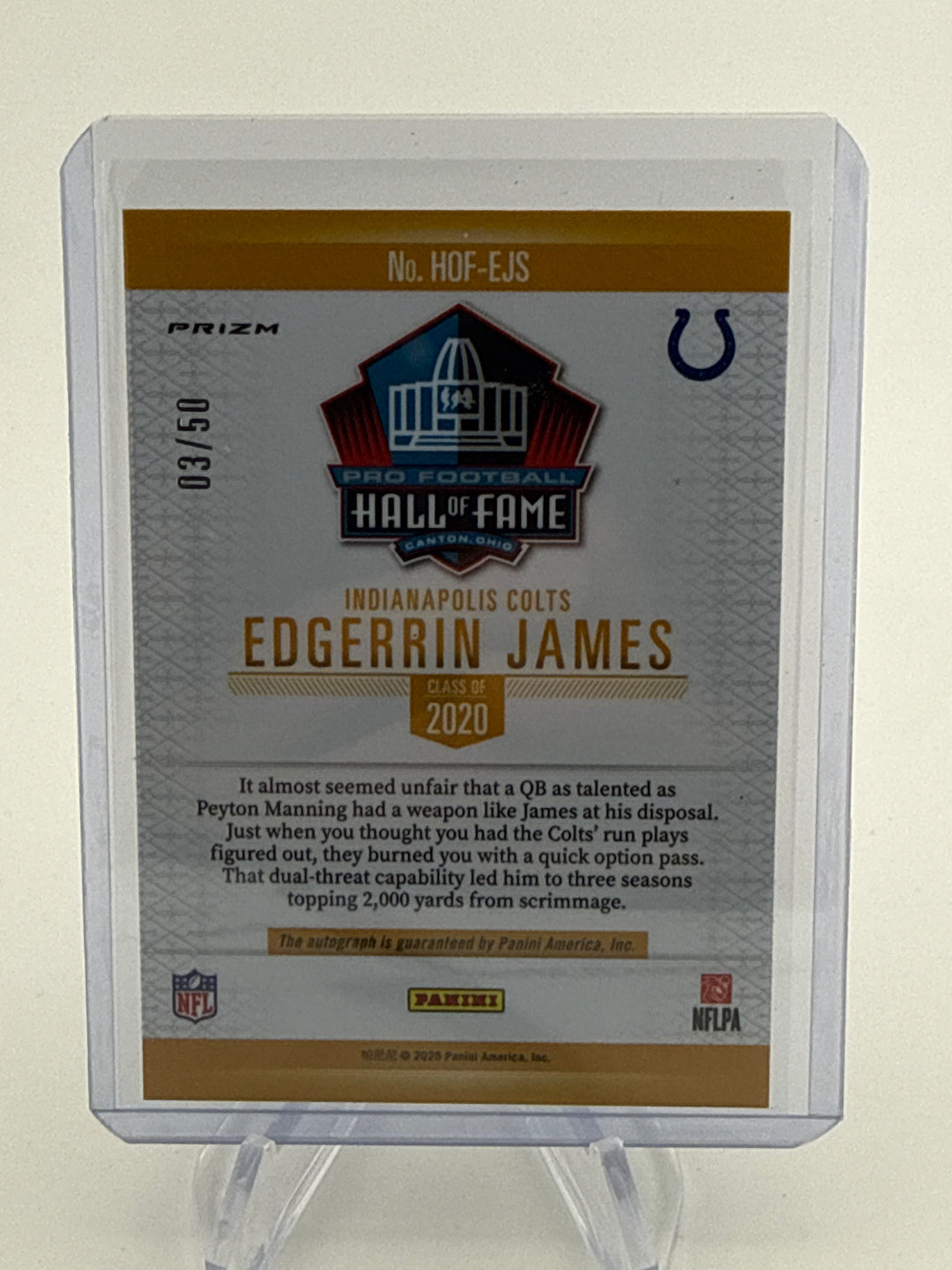 Edgerrin James 2025 Panini Hall of Fame Silver Auto, 03/50