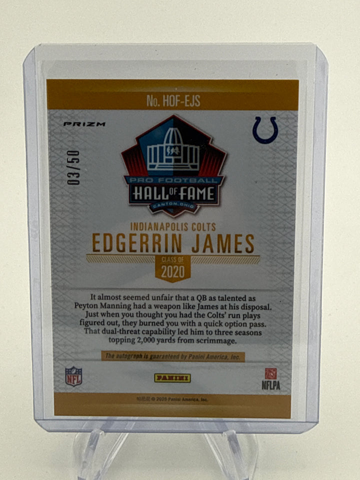 Edgerrin James 2025 Panini Hall of Fame Silver Auto, 03/50