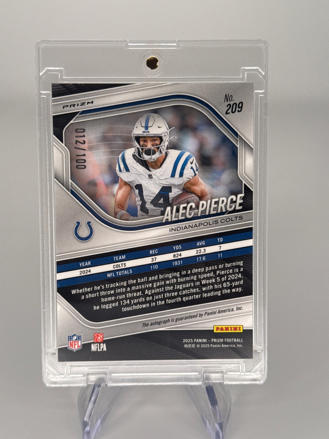 Alec Pierce 2025 Panini Prizm Scope Prizm Auto, 012/100