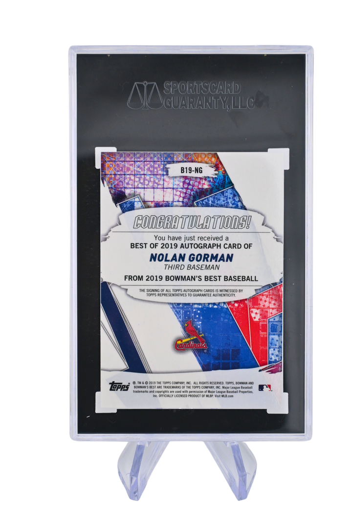 Nolan Gorman 2019 Bowman's Best, Best of 2019 Autograph, SGC 10 Gem Mint