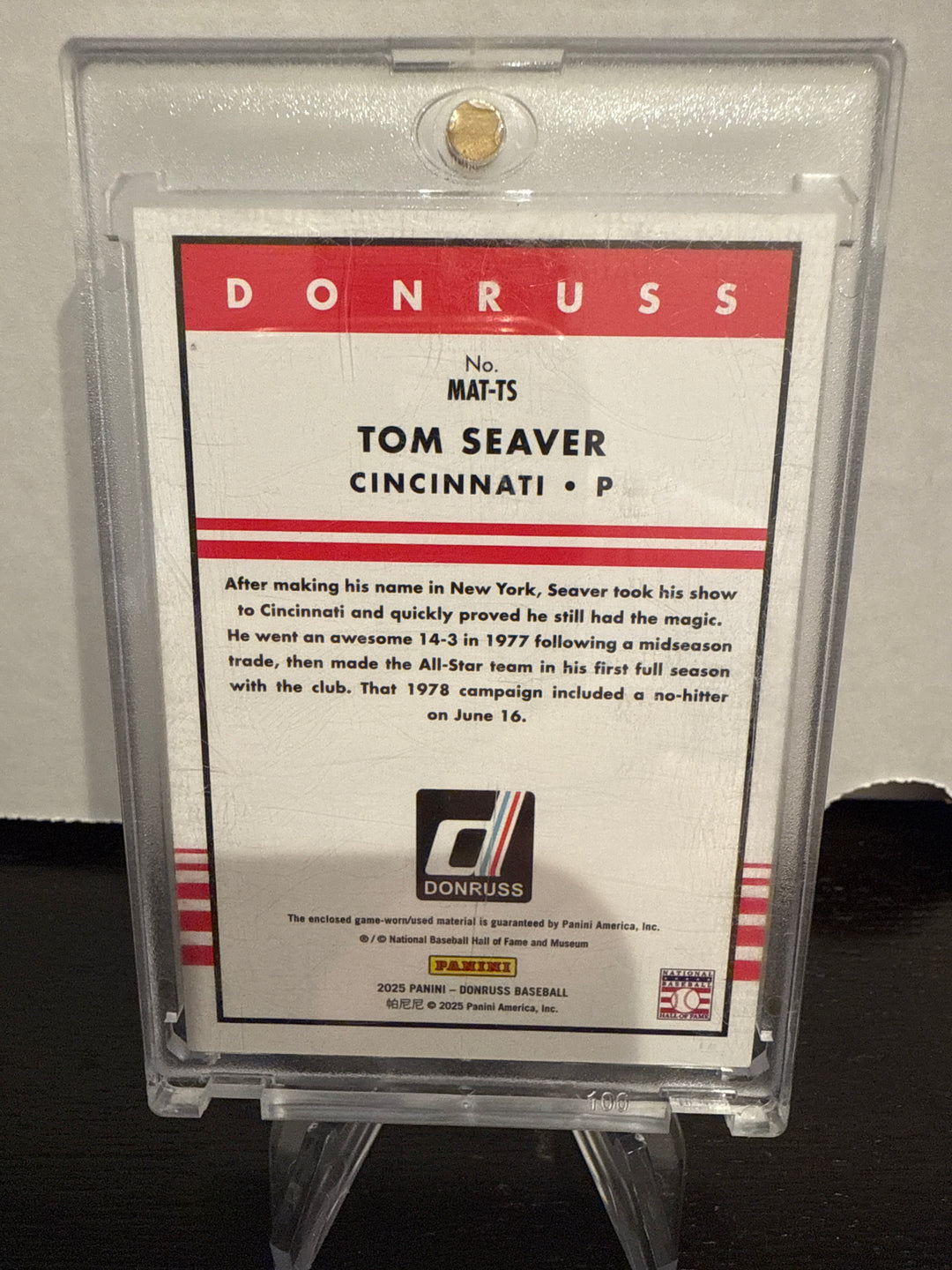 Tom Seaver 2025 Panini Donruss 1/1 Game Used Relic