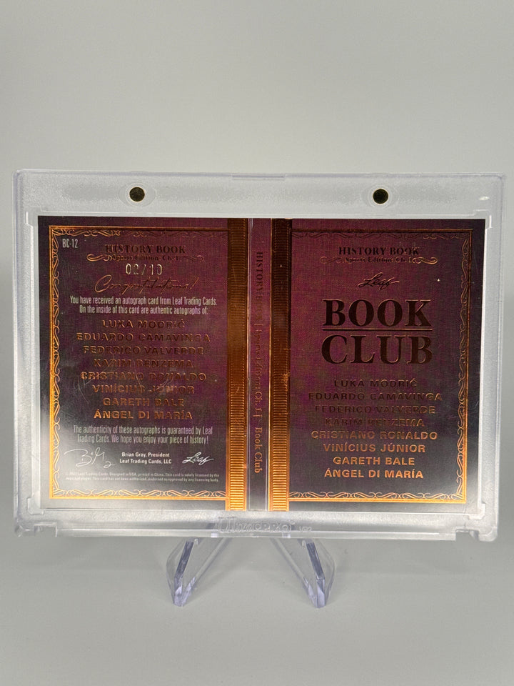 2023 Leaf Book Club History Book Octa Auto Booklet, Luka Modric/Eduardo Camavinga/Federico Valverde/Karim Benzema/Cristiano Ronaldo/Vinicius Junior/Gareth Bale/Angel Di Maria, 02/10