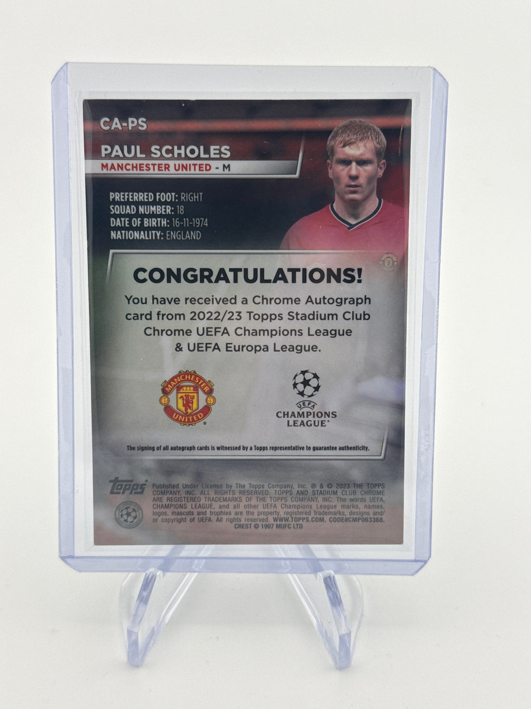 Paul Scholes 2023 Topps Stadium Club Chrome Auto