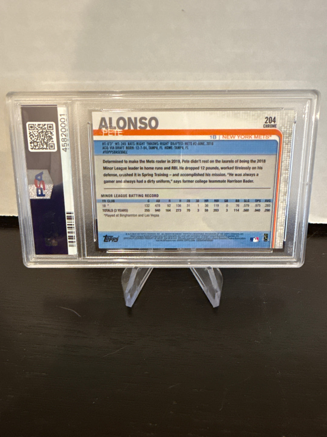 Pete Alonso 2019 Topps Chrome Rookie Card, PSA 10 Gem Mint