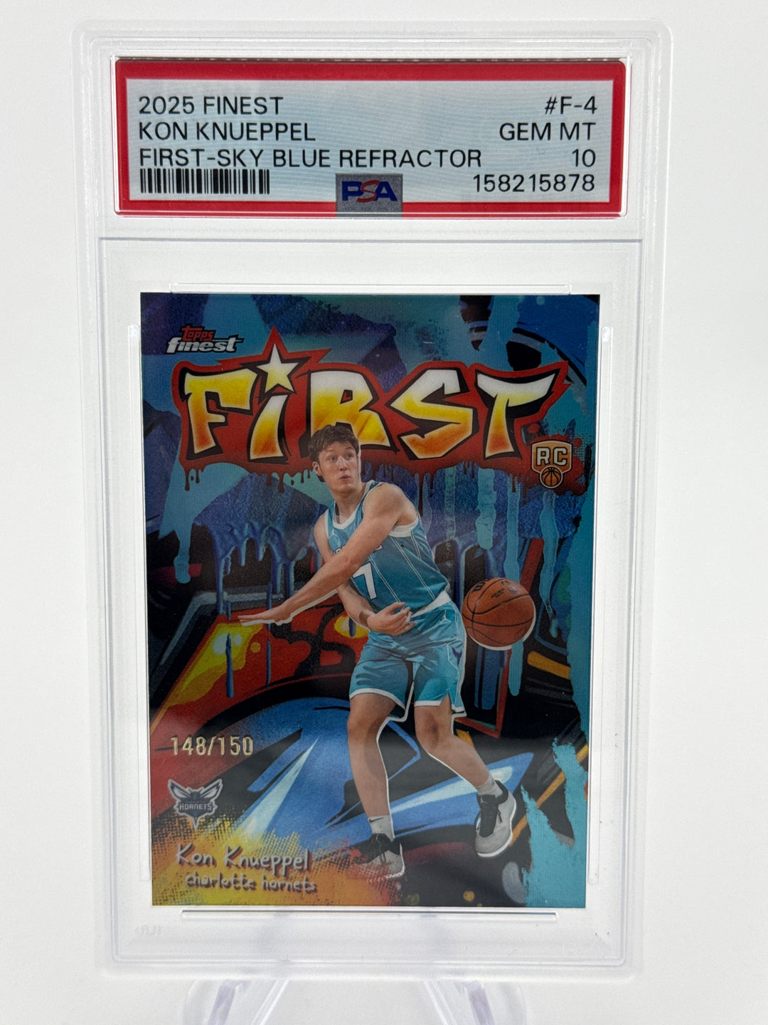 Kon Knueppel 2025 Topps Finest First Sky Blue Rookie, 148/150, PSA 10 Gem Mint