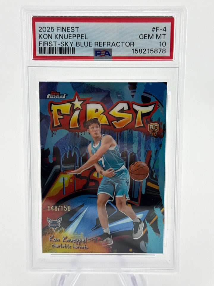 Kon Knueppel 2025 Topps Finest First Sky Blue Rookie, 148/150, PSA 10 Gem Mint