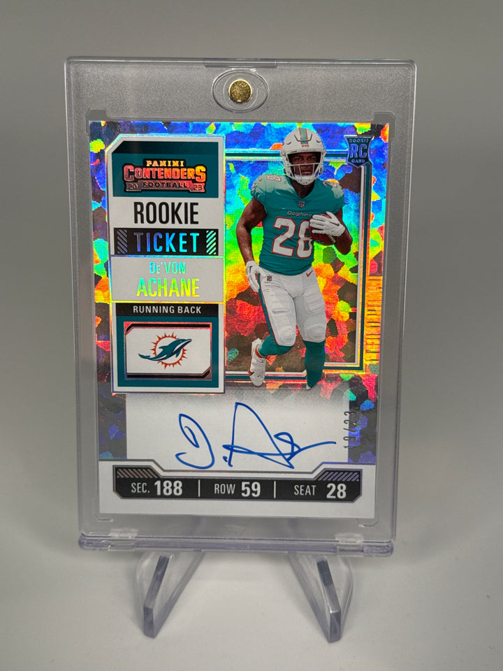 De'von Achane 2023 Panini Contenders Rookie Ticket Cracked Ice Auto, 19/23