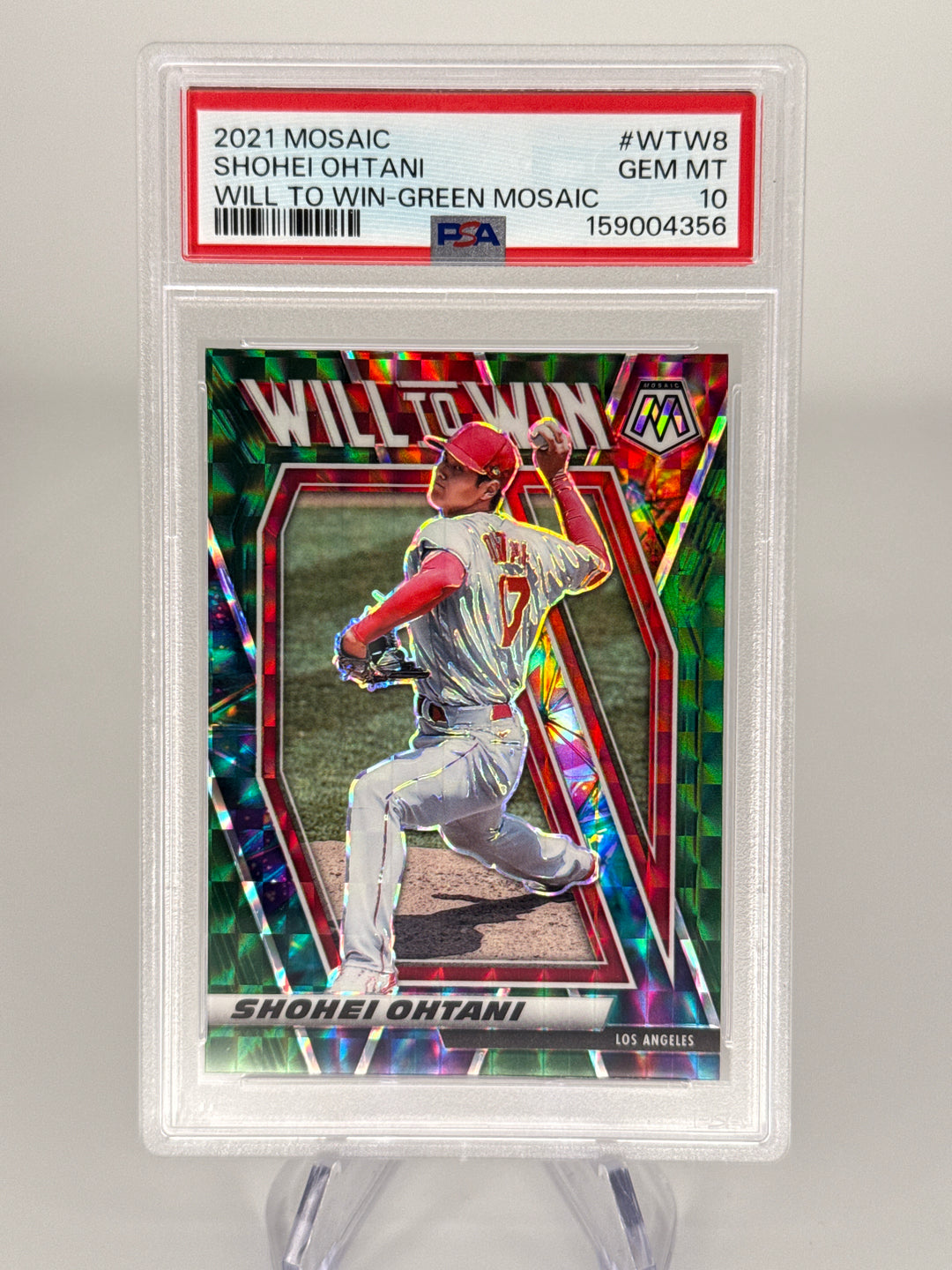 Shohei Ohtani 2021 Panini Mosaic Will to Win Green Mosaic, PSA 10 Gem Mint