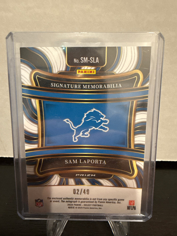 Sam LaPorta 2024 Panini Select Patch/Auto Purple, 02/49