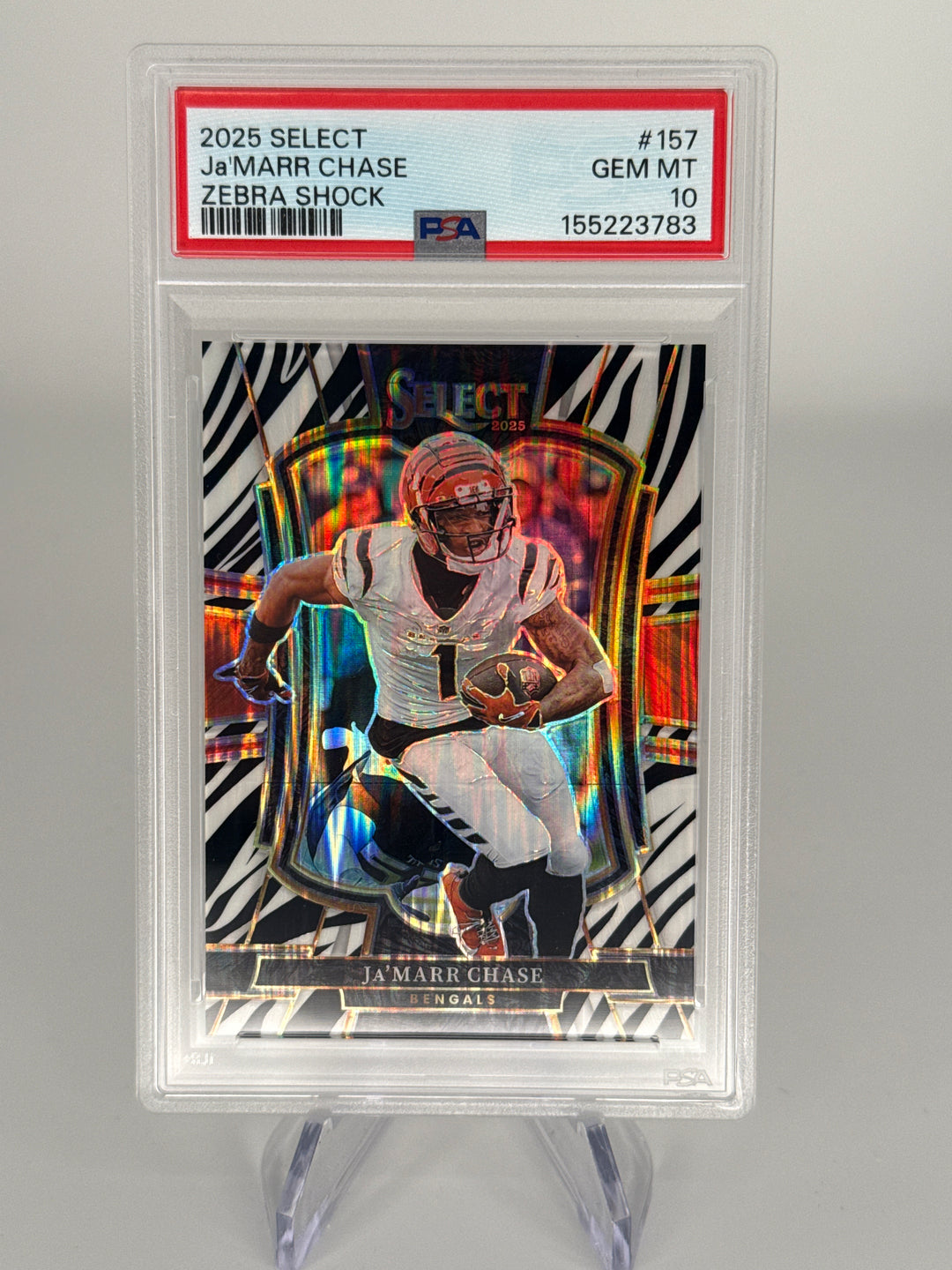 Ja'Marr Chase 2025 Panini Select Zebra Shock SSP, PSA 10 Gem Mint