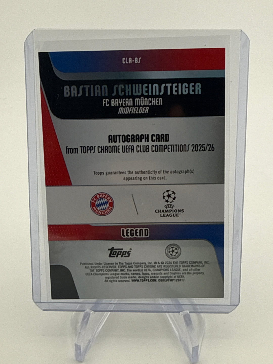 Bastian Schweinsteiger 2025-2026 Topps Chrome UEFA Club Competitions Legend Auto Blue, 024/150