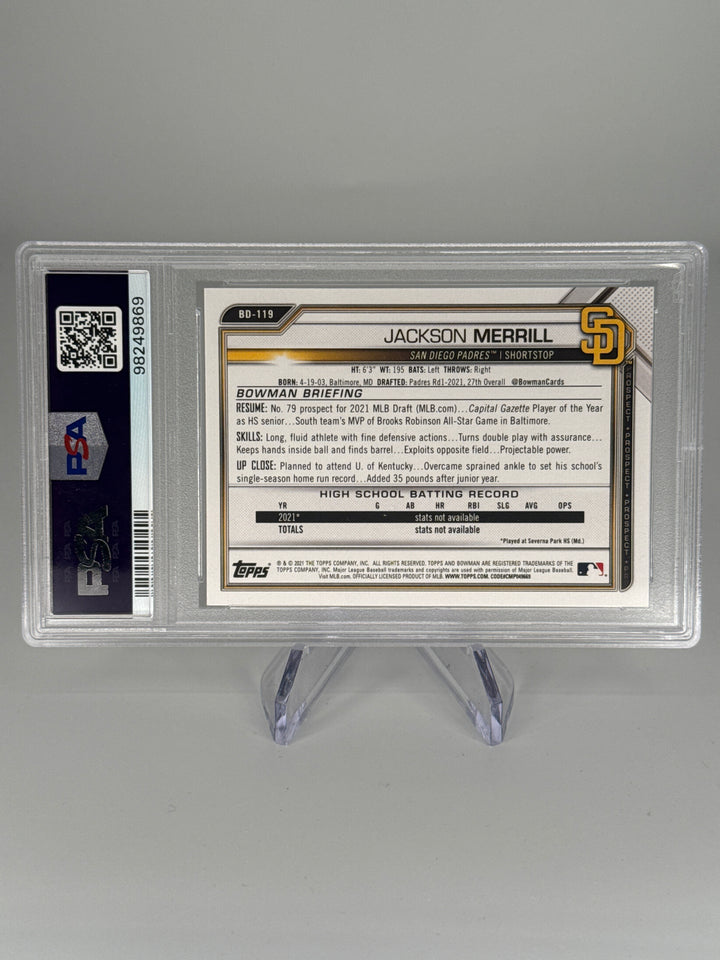 Jackson Merrill 2021 Bowman Draft 1st, PSA 10 Gem Mint