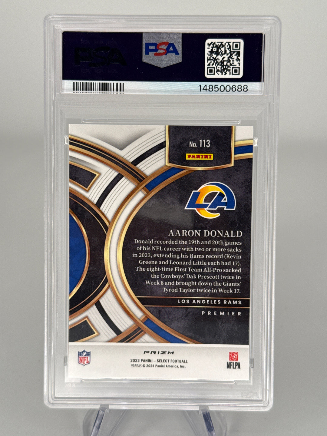 Aaron Donald 2023 Panini Select Zebra Prizm SSP, PSA 10 Gem Mint