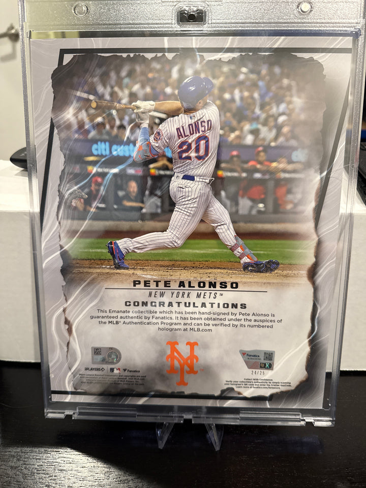 Pete Alonso 2025 Fanatics Emanate Collectable Jumbo Autograph Card Orange, 24/25
